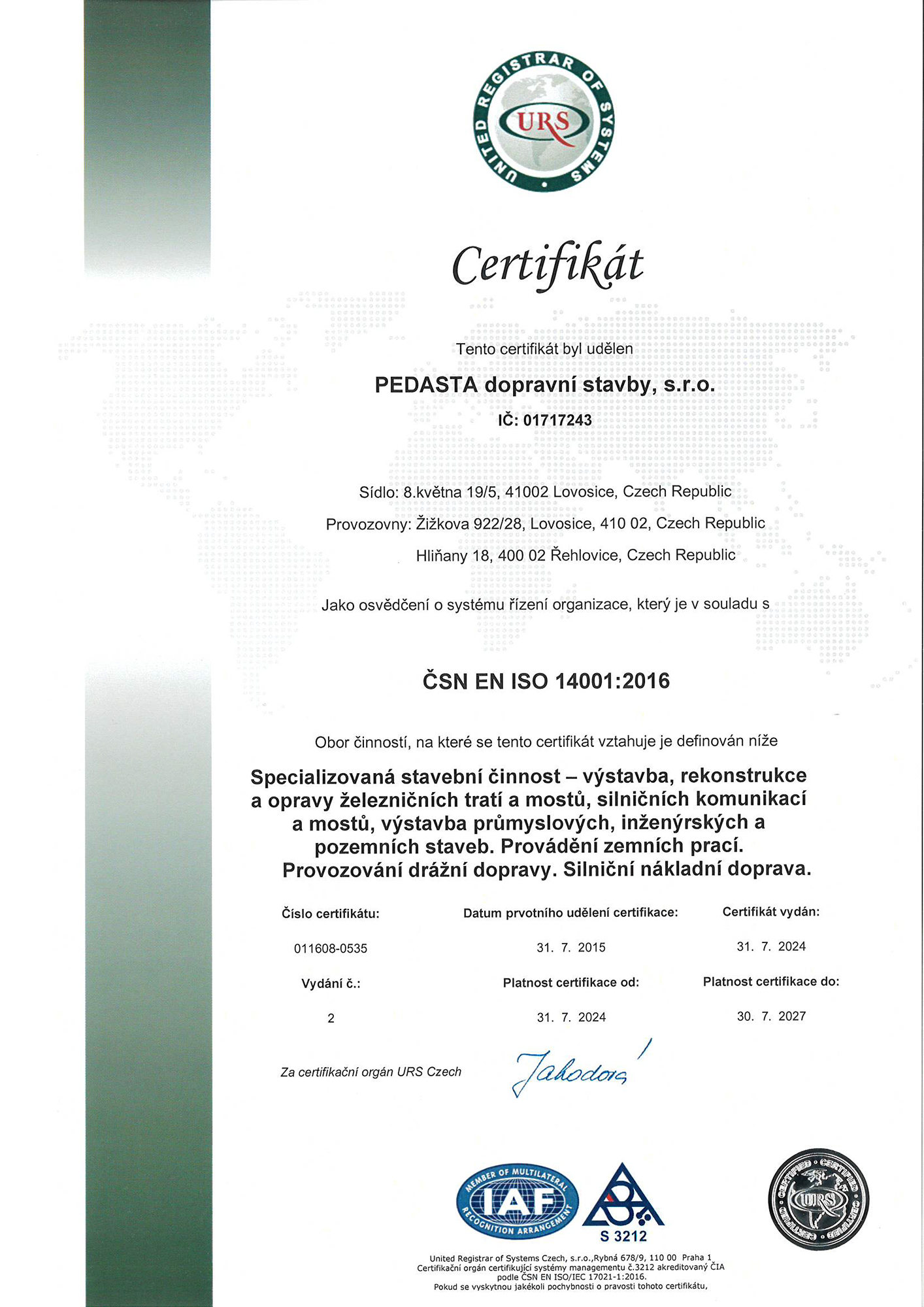 Cert ISO 14001 CZ